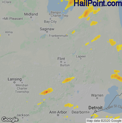 Hail Map for Flint, MI Region on August 16, 2020 