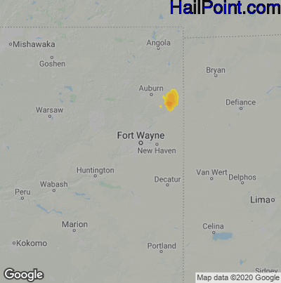 Hail Map for Fort Wayne, IN Region on August 16, 2020