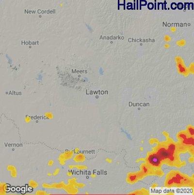 Hail Map for Lawton, OK Region on August 16, 2020