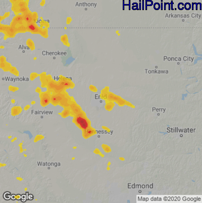 Hail Map for Enid, OK Region on August 16, 2020