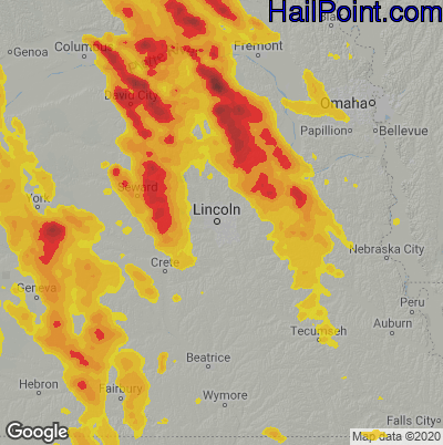 Hail Map for Lincoln, NE Region on August 16, 2020