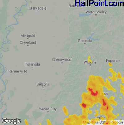 Hail Map for Greenwood, MS Region on August 16, 2020