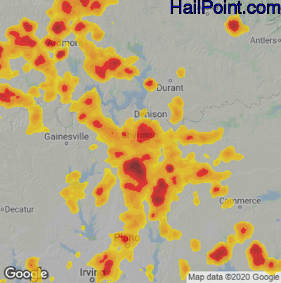 Hail Map for Sherman, TX Region on August 16, 2020