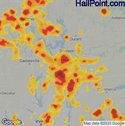 Hail Map for Sherman, TX Region on August 16, 2020 