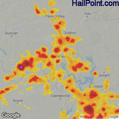 Hail Map for Ardmore, OK Region on August 16, 2020 