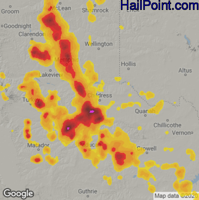 Hail Map for Childress, TX Region on August 16, 2020