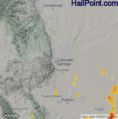 Hail Map for Colorado Springs, CO Region on August 16, 2020