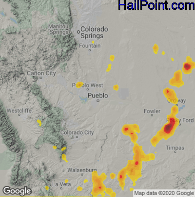 Hail Map for Pueblo, CO Region on August 16, 2020 