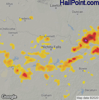 Hail Map for Wichita Falls, TX Region on August 16, 2020