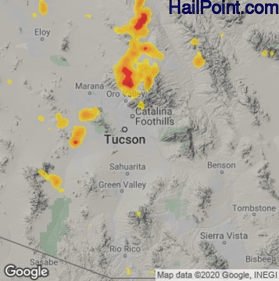 Hail Map for Tucson, AZ Region on August 16, 2020