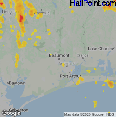 Hail Map for Beaumont, TX Region on August 16, 2020