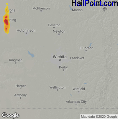 Hail Map for Wichita, KS Region on August 17, 2020