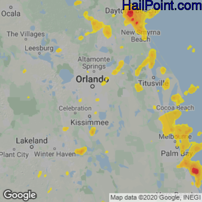 Hail Map for Orlando, FL Region on August 18, 2020