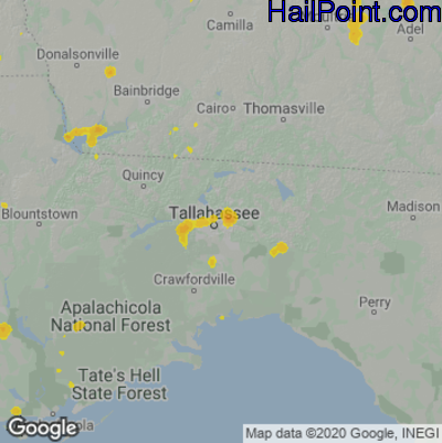 Hail Map for Tallahassee, FL Region on August 18, 2020