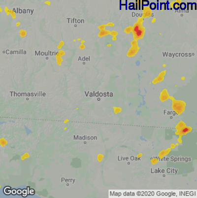 Hail Map for Valdosta, GA Region on August 18, 2020 