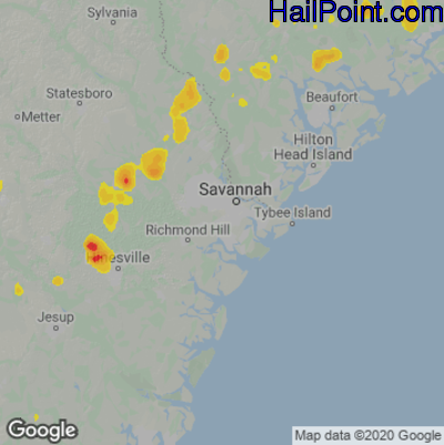 Hail Map for Savannah, GA Region on August 18, 2020 