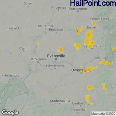 Hail Map for Evansville, IN Region on August 18, 2020 