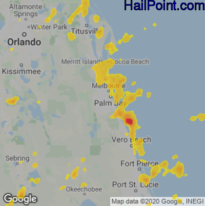Hail Map for Palm Bay, FL Region on August 18, 2020