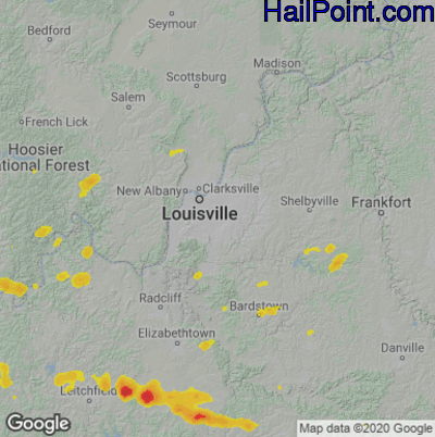 Hail Map for Louisville, KY Region on August 18, 2020
