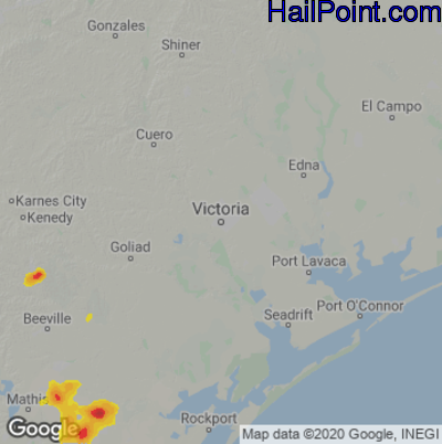 Hail Map for Victoria, TX Region on August 18, 2020