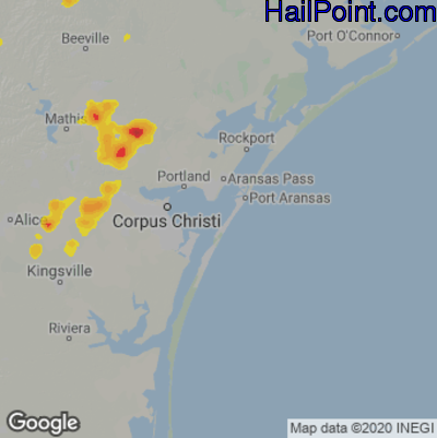 Hail Map for Corpus Christi, TX Region on August 18, 2020 