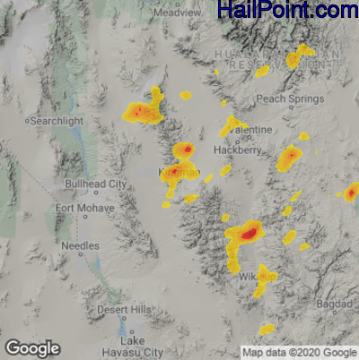 Hail Map for Kingman, AZ Region on August 18, 2020