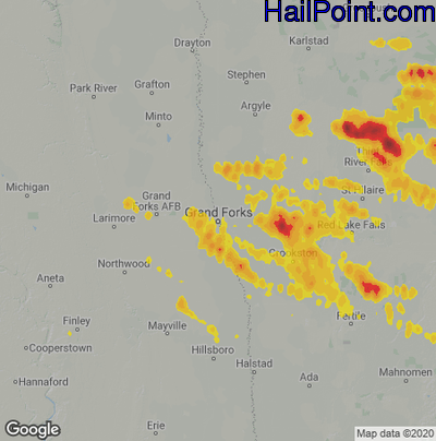 Hail Map for Grand Forks, ND Region on August 19, 2020