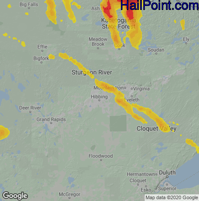 Hail Map for Hibbing, MN Region on August 19, 2020 