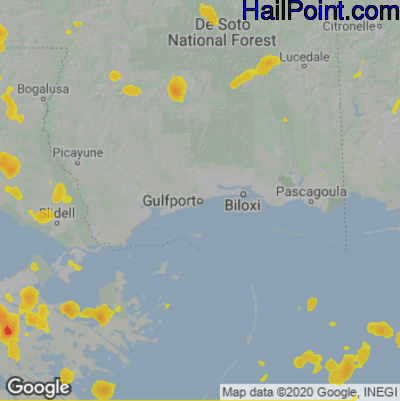 Hail Map for Gulfport, MS Region on August 19, 2020