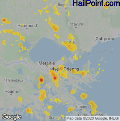 Hail Map for New Orleans, LA Region on August 19, 2020