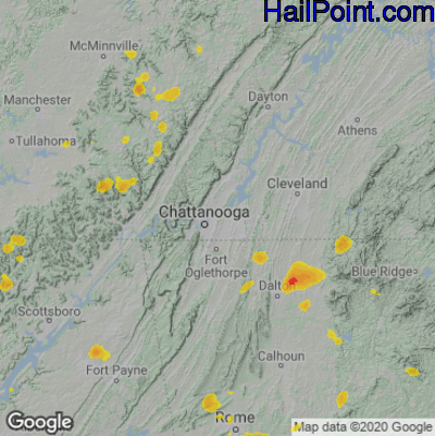 Hail Map for Chattanooga, TN Region on August 19, 2020