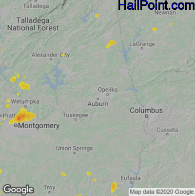 Hail Map for Auburn, AL Region on August 19, 2020