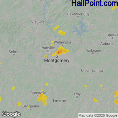 Hail Map for Montgomery, AL Region on August 19, 2020 