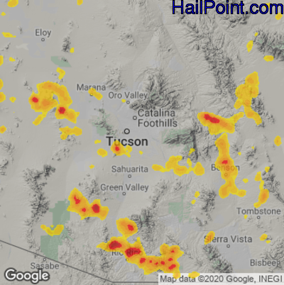 Hail Map for Tucson, AZ Region on August 20, 2020