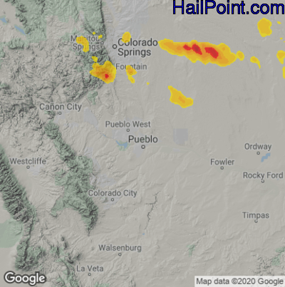 Hail Map for Pueblo, CO Region on August 20, 2020 