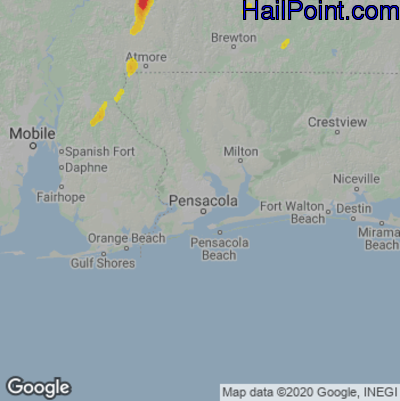 Hail Map for Pensacola, FL Region on August 21, 2020 