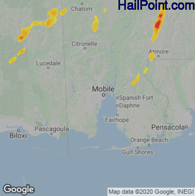 Hail Map for Mobile, AL Region on August 21, 2020