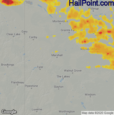 Hail Map for Marshall, MN Region on August 21, 2020