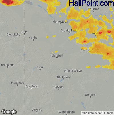 Hail Map for Marshall, SD Region on August 21, 2020