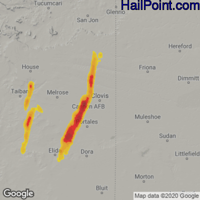 Hail Map for Clovis, NM Region on August 21, 2020