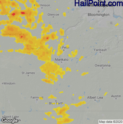 Hail Map for Mankato, MN Region on August 22, 2020