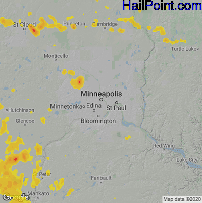Hail Map for Minneapolis, MN Region on August 22, 2020
