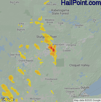 Hail Map for Hibbing, MN Region on August 22, 2020