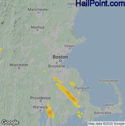 Hail Map for Boston, MA Region on August 22, 2020