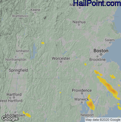 Hail Map for Worcester, MA Region on August 22, 2020