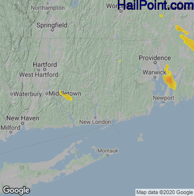 Hail Map for Norwich, CT Region on August 22, 2020
