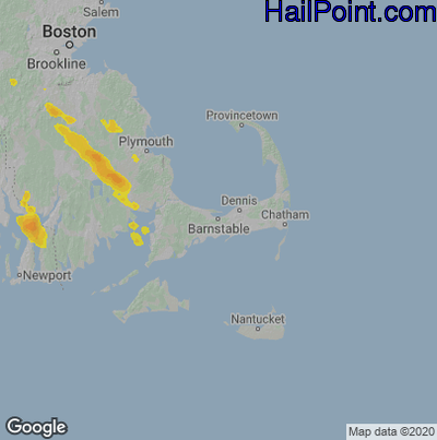 Hail Map for Barnstable, MA Region on August 22, 2020