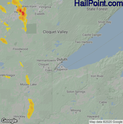 Hail Map for Duluth, MN Region on August 22, 2020