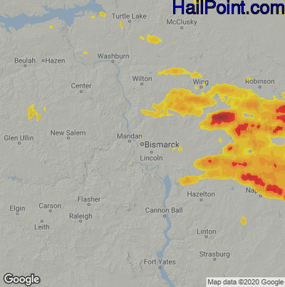 Hail Map for Bismark, ND Region on August 23, 2020