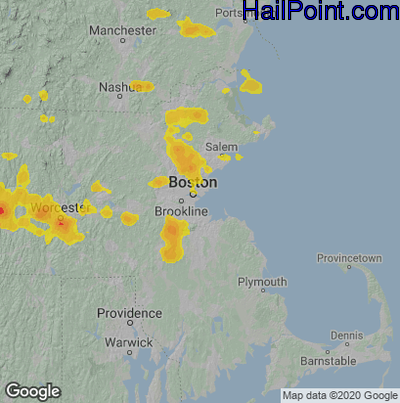 Hail Map for Boston, MA Region on August 23, 2020